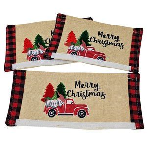 Vintage Red Truck Refrigerator Door Handle Wraps, Christmas Decor